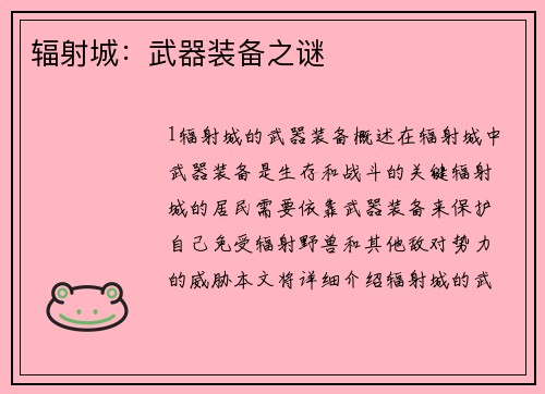 辐射城：武器装备之谜