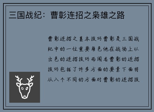 三国战纪：曹彰连招之枭雄之路