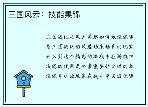 三国风云：技能集锦